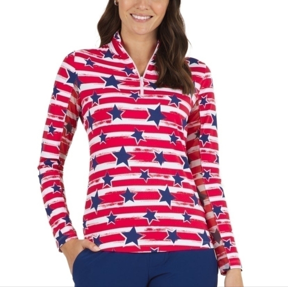 IBKUL Long Sleeve Zip Mock Neck Americana Top Size XS NWT - Picture 1 of 10